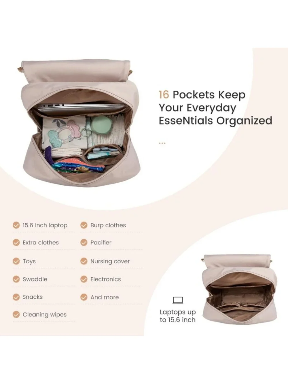 Stylish Waterproof Diaper Bag Backpack for Baby Travel, Includes Changing Pad